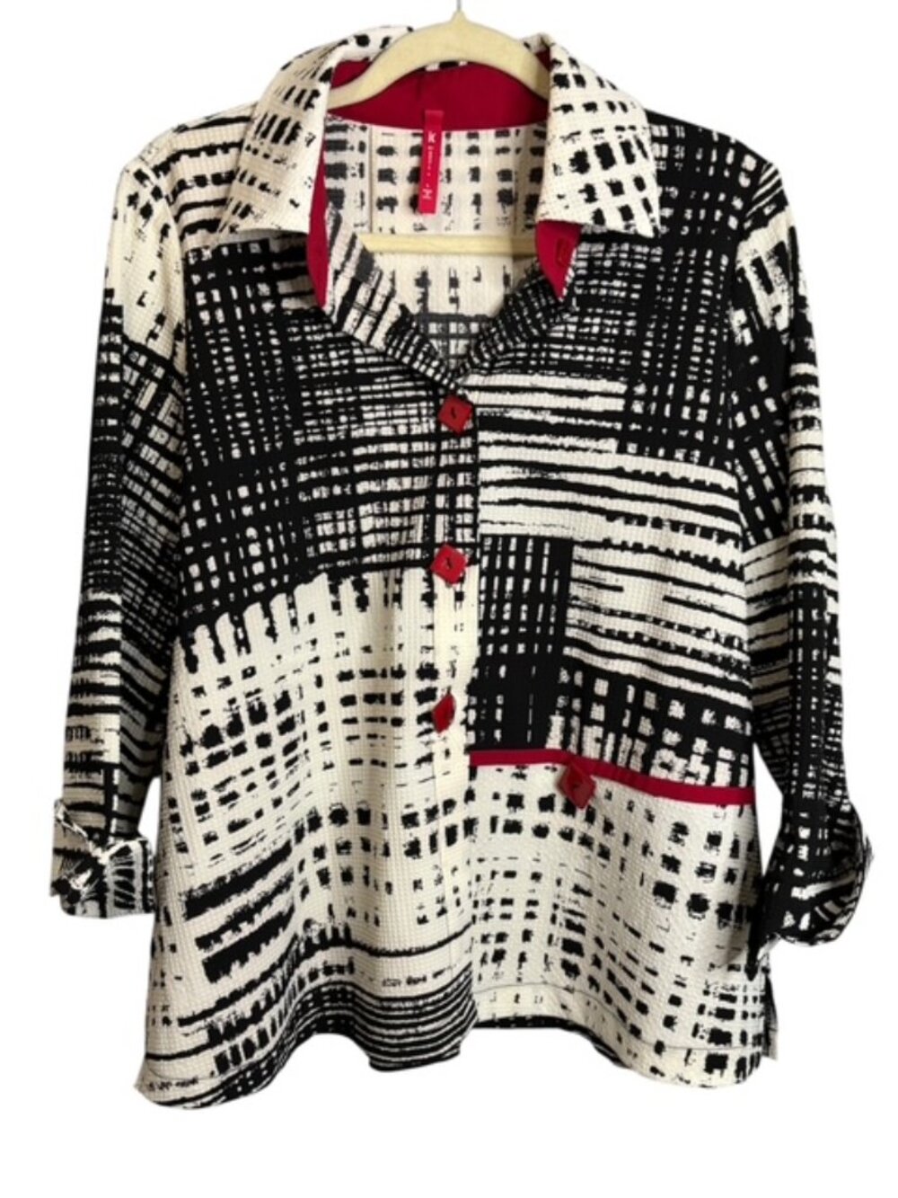 IC Collection Blouse Women's Large Abstract Artsy Lagenlook Office Stripes